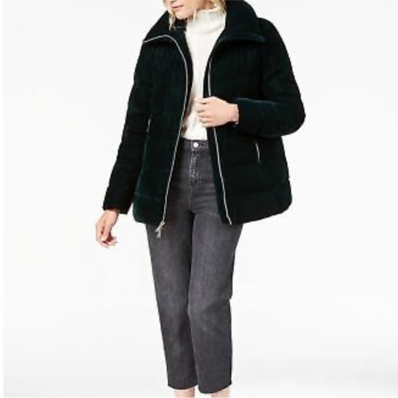 ▪️S-102XS- BCBG emerald green velvet puffer jacket mock neck - Picture 5 of 11